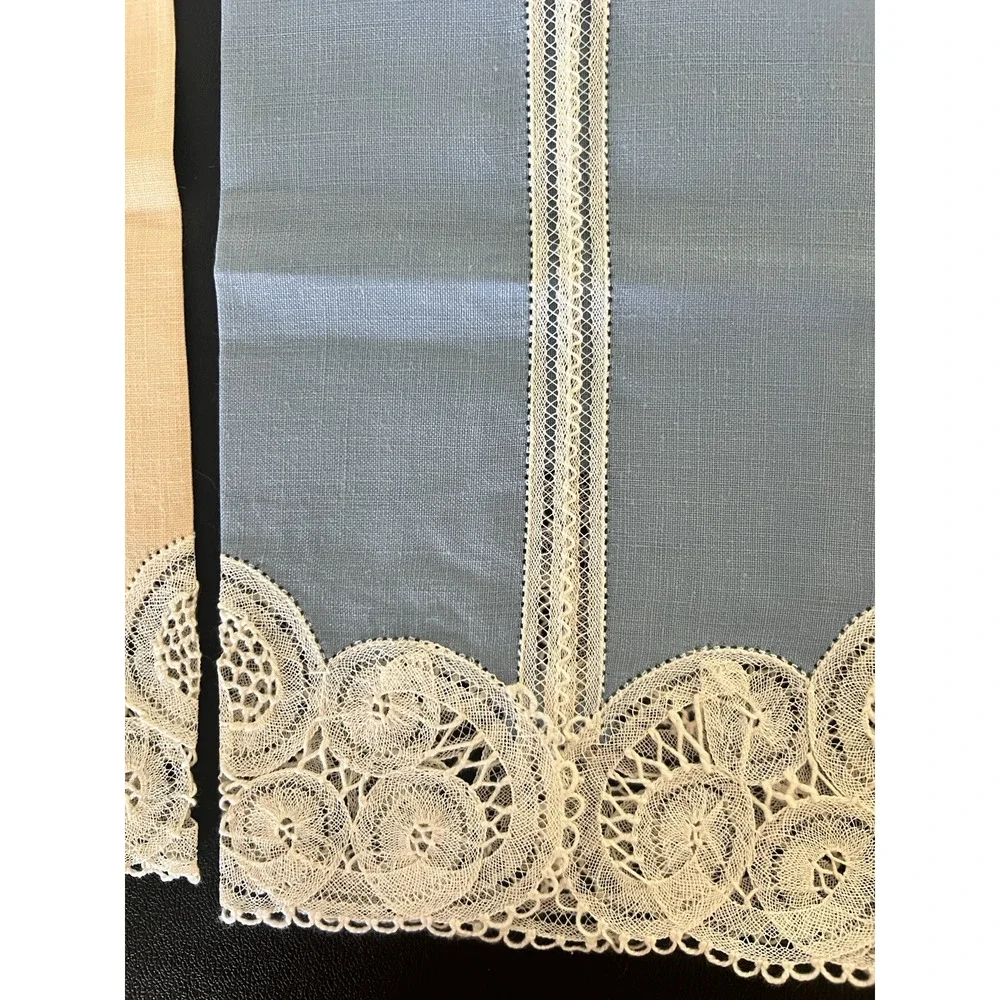 SET of 3 Vintage Embroidered Tea Guest Towel Fine Crocheted Lace NEW